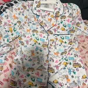 Roller Rabbit White Pajama Top with Multicolor Adventure Print